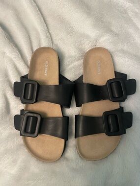 Old Navy Black Double-Strap Buckle Slides